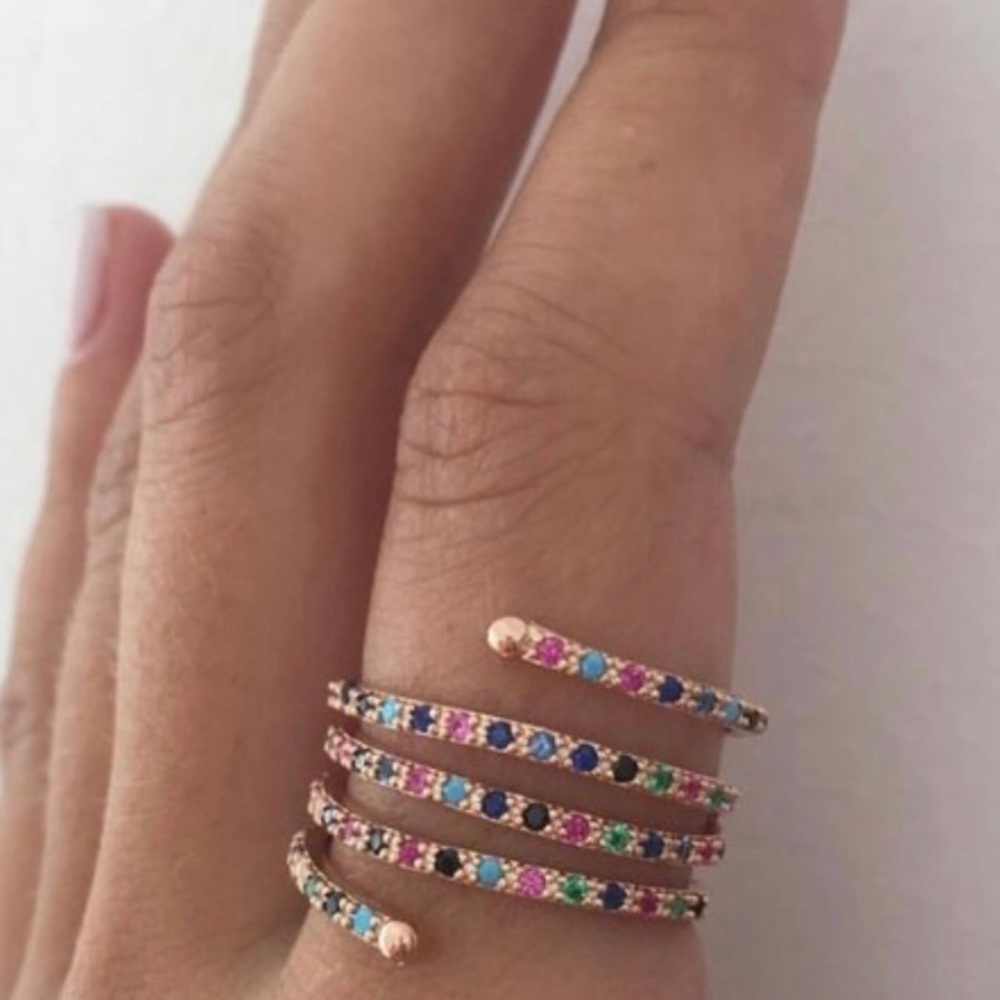 Rose Gold Rainbow CZ Coil Ring, NWT